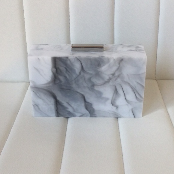 NWT Beautiful Acrylic Marble Pattern Clutch Evening Bag Casual Purse With Chain - Picture 3 of 16
